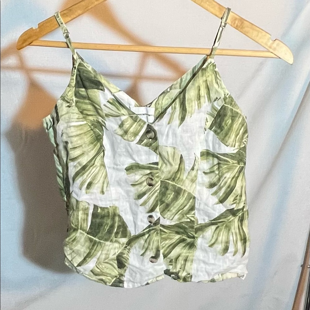 Palm leave button up crop top spaghetti strap